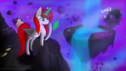 Size: 3840x2160 | Tagged: safe, artist:graphictoxin, artist:toxinagraphica, imported from derpibooru, oc, oc only, oc:daren, oc:graphic toxin, alicorn, alien, pony, unicorn, black mesa, blood, boid, commission, crossover, crowbar, crystal, duo, fangs, female, flight, floating island, flower, flying, glowing horn, gonarch, gordon freeman, green eyes, green mane, green tail, ground, half-life, half-life 2, headcrab, help, horn, light, magic, magic aura, magical telekinesis, male, mare, mushroom, open mouth, parasite, poison headcrab, red mane, red tail, rock, screaming, shadow, sky, smiling, space, stallion, stars, water, waterfall, white fur, wings, xen