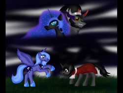 Size: 480x360 | Tagged: safe, artist:pinkarma, imported from derpibooru, king sombra, nightmare moon, princess luna, female, lumbra, male, s1 luna, shipping, sombramoon, straight, younger