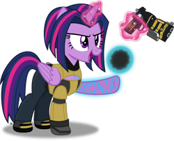 Size: 3079x2482 | Tagged: safe, artist:anime-equestria, imported from derpibooru, twilight sparkle, alicorn, pony, alternate hairstyle, borderlands, borderlands 2, clothes, crossover, female, folded wings, glowing horn, gun, handgun, happy, high res, horn, levitation, magic, mare, pistol, simple background, solo, tattoo, telekinesis, transparent background, twilight sparkle (alicorn), vector, weapon, wings