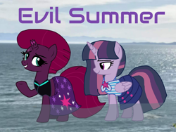 Size: 1440x1080 | Tagged: safe, artist:徐詩珮, imported from derpibooru, fizzlepop berrytwist, mean twilight sparkle, tempest shadow, twilight sparkle, alicorn, pony, unicorn, series:sprglitemplight diary, series:sprglitemplight life jacket days, series:springshadowdrops diary, series:springshadowdrops life jacket days, alternate universe, base used, clothes, cute, female, lesbian, mean tempest shadow, mean tempestlight, shipping, tempestlight, twilight sparkle (alicorn)