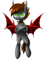 Size: 1280x1640 | Tagged: safe, artist:ce2438, imported from derpibooru, oc, oc only, oc:darkforest, bat pony, pony, brown mane, dark, female, forest, gray coat, green eyes, mare, red wings, serious, simple background, solo, transparent background, tree, wild