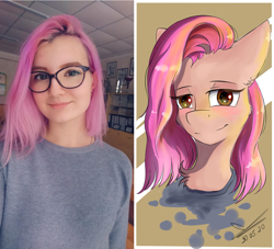 Size: 2045x1857 | Tagged: safe, artist:yuris, imported from derpibooru, oc, human, pony, glasses, irl, irl human, looking at you, not pinkamena, photo, ponified, solo