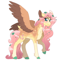 Size: 1280x1280 | Tagged: safe, artist:scarletskitty12, imported from derpibooru, fluttershy, pegasus, pony, blushing, chest fluff, colored hooves, ear fluff, female, leaves, leaves in hair, looking at you, mare, neck fluff, raised hoof, simple background, smiling, solo, spread wings, standing, three quarter view, transparent background, two toned wings, unshorn fetlocks, wings