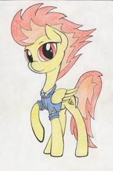 Size: 2039x3095 | Tagged: safe, artist:itchystomach, imported from derpibooru, spitfire, pegasus, pony, clothes, female, folded wings, looking at you, mare, paper, pencil drawing, raised hoof, simple background, solo, standing, three quarter view, traditional art, uniform, white background, wings, wonderbolts, wonderbolts dress uniform