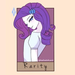 Size: 1080x1079 | Tagged: safe, alternate version, artist:balladofcarol, imported from derpibooru, rarity, human, equestria girls, bedroom eyes, bust, clothes, eyelashes, female, hairclip, solo