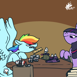 Size: 540x540 | Tagged: safe, artist:hotkoin, artist:pencilbrony, imported from derpibooru, rainbow dash, twilight sparkle, eldar, pegasus, pony, duo, gaming, tabletop game, warhammer (game), warhammer 40k