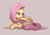 Size: 2833x1978 | Tagged: safe, artist:buttersprinkle, imported from derpibooru, fluttershy, pegasus, pony, colored pupils, cute, female, head turn, looking away, mare, prone, shyabetes, simple background, smiling, solo, spread wings, turned head, wings