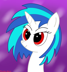 Size: 2989x3212 | Tagged: safe, artist:rainbowšpekgs, imported from derpibooru, dj pon-3, vinyl scratch, pony, unicorn, bust, female, mare, portrait, red eyes, simple background, solo, wrong eye color