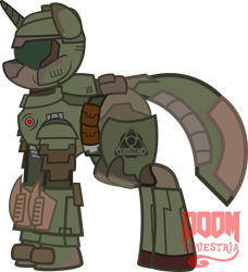 Size: 2528x2770 | Tagged: safe, artist:isaac_pony, imported from derpibooru, oc, oc only, pony, unicorn, armor, doom, doom equestria, doom guy, doom slayer, doomcolt, doomguy, doompony, female, heavy metal, helmet, logo, male, mare, pocket watch, show accurate, simple background, solo, transparent background, vector