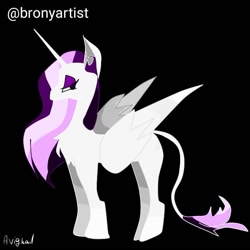 Size: 705x705 | Tagged: safe, artist:bronyartist, imported from derpibooru, oc, oc only, alicorn, pony, alicorn oc, black background, horn, leonine tail, simple background, solo, wings