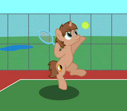 Size: 4000x3500 | Tagged: safe, artist:peternators, imported from derpibooru, oc, oc only, oc:heroic armour, pony, unicorn, bipedal, colt, male, solo, sports, teenager, tennis, tennis ball, tennis racket