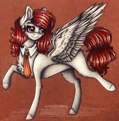 Size: 720x731 | Tagged: safe, artist:hardtimebreathing, imported from derpibooru, oc, oc only, pegasus, pony, necktie, sassy, solo, traditional art