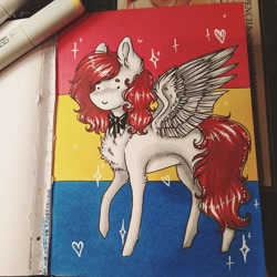 Size: 1080x1080 | Tagged: safe, artist:hardtimebreathing, imported from derpibooru, oc, oc only, pegasus, pony, marker drawing, pansexual pride flag, pride, pride flag, solo, traditional art