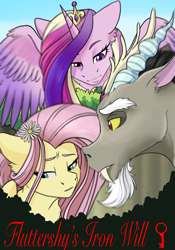 Size: 1668x2388 | Tagged: safe, artist:tillie-tmb, imported from derpibooru, discord, fluttershy, princess cadance, pony, discoshy, fanfic art, female, flower, male, shipping, straight