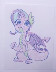 Size: 1594x2048 | Tagged: safe, artist:dawnfire, imported from derpibooru, starlight glimmer, dragon, crayon drawing, dragonified, female, glimmerdragon, solo, species swap, traditional art