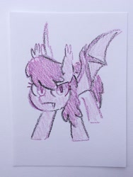 Size: 1536x2048 | Tagged: safe, artist:dawnfire, imported from derpibooru, berry punch, berryshine, bat pony, pony, bat ponified, female, race swap, solo, traditional art