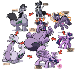 Size: 7122x6480 | Tagged: safe, artist:virmir, imported from derpibooru, twilight sparkle, oc, oc:virmir, alicorn, fox, goodra, absurd resolution, character, combination, combine, fusion, fusion diagram, half-life, hexafusion, levitation, magic, non-pony oc, pokémon, simple background, telekinesis, transparent background, twi-fox, twilight sparkle (alicorn), underhoof