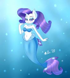 Size: 2000x2200 | Tagged: safe, artist:melliedraws, imported from derpibooru, rarity, anthro, mermaid, belly button, blushing, breasts, cleavage, female, heart nostrils, mermaidized, mermarity, seashell bra, solo, species swap