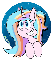 Size: 1600x1800 | Tagged: safe, artist:b-cacto, imported from derpibooru, oc, oc only, oc:oofy colorful, pony, eye clipping through hair, horn, ponytail, simple background, smiling, solo, stars, transparent background, wingding eyes