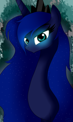 Size: 1232x2048 | Tagged: safe, artist:minelvi, artist:minelviii, imported from derpibooru, princess luna, alicorn, pony, bust, female, glowing eyes, jewelry, mare, solo, tiara