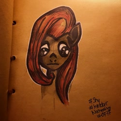 Size: 720x720 | Tagged: safe, artist:no.chewing, imported from derpibooru, fluttershy, pegasus, pony, bust, female, inktober, inktober 2017, signature, solo, traditional art