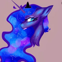 Size: 1073x1073 | Tagged: safe, artist:fluffybunny_8, imported from derpibooru, princess luna, alicorn, pony, :o, bust, constellation, ethereal mane, female, galaxy mane, makeup, mare, open mouth, solo