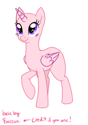 Size: 600x850 | Tagged: safe, artist:furreon, imported from derpibooru, oc, oc only, alicorn, pony, alicorn oc, base, eyelashes, horn, looking back, raised hoof, simple background, smiling, solo, text, white background, wings