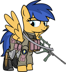 Size: 8000x8806 | Tagged: safe, artist:icey-wicey-1517, artist:icicle-wicicle-1517, artist:n0kkun, color edit, edit, imported from derpibooru, flash sentry, pegasus, pony, alternate hairstyle, armor, belt, boots, clothes, collaboration, colored, combat armor, combat boots, female, flare warden, gun, knee pads, mare, military, military uniform, pants, pouch, rifle, rule 63, shoes, simple background, smiling, smirk, solo, spetsnaz, steyr aug, transparent background, weapon