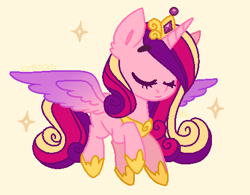 Size: 473x369 | Tagged: safe, artist:lyra25, imported from derpibooru, princess cadance, alicorn, pony, cute, cutedance, ear fluff, eyes closed, female, mare, simple background, solo, spread wings, wings, yellow background