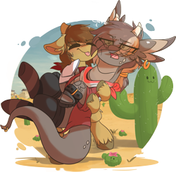 Size: 1655x1624 | Tagged: safe, artist:drawtheuniverse, imported from derpibooru, oc, oc only, oc:lionheart, oc:prehistorymystery, cactus, desert, simple background, tongue out, transparent background