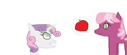 Size: 1149x504 | Tagged: safe, artist:1126jewel5, imported from derpibooru, cheerilee, sweetie belle, apple, aura, food, magic