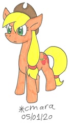 Size: 617x1125 | Tagged: safe, artist:cmara, imported from derpibooru, applejack, earth pony, pony, applejack's hat, cowboy hat, female, hat, mare, solo, traditional art, unamused