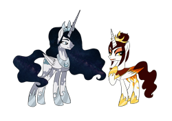 Size: 2039x1446 | Tagged: safe, artist:the-75th-hunger-game, imported from derpibooru, princess celestia, princess luna, alicorn, pony, accessories, accessory, alternate universe, crown, cutie mark swap, eyeshadow, jewelry, lipstick, makeup, regalia, role reversal, simple background, swapped cutie marks, transparent background