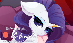 Size: 3058x1799 | Tagged: safe, artist:xsatanielx, imported from derpibooru, rarity, pony, bedroom eyes, horn, horn ring, patreon, patreon logo, patreon preview