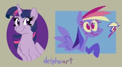 Size: 1896x1044 | Tagged: safe, artist:delphoart, imported from derpibooru, rainbow dash, twilight sparkle, alicorn, pegasus, pony, bust, cutie mark, duo, twilight sparkle (alicorn)