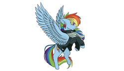 Size: 2920x1668 | Tagged: safe, artist:tillie-tmb, imported from derpibooru, rainbow dash, pegasus, pony, clothes, ear piercing, earring, female, jacket, jewelry, mare, piercing, scarf, simple background, solo, spread wings, white background, wings