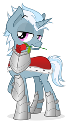 Size: 1833x3272 | Tagged: safe, artist:zutheskunk, artist:zutheskunk oc commissions, imported from derpibooru, oc, oc only, oc:ice storm, pony, unicorn, armor, cape, clothes, commission, flower, flower in mouth, horn, male, rose, rose in mouth, royal cape, simple background, solo, transparent background, unicorn oc, vector