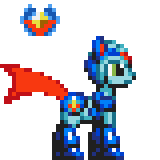 Size: 160x160 | Tagged: safe, artist:kelvin shadewing, imported from derpibooru, oc, oc only, oc:mega mare x, pony, robot, robot pony, crossover, energy tail, pixel art, reploid, simple background, solo, sprite, transparent background