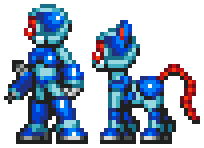 Size: 204x148 | Tagged: safe, artist:kelvin shadewing, imported from derpibooru, oc, oc:pontheon, pony, robot, robot pony, crossover, mega man (series), megaman, megaman zero, pantheon, pixel art, reploid, simple background, sprite, transparent background