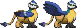 Size: 456x168 | Tagged: safe, artist:kelvin shadewing, imported from derpibooru, oc, oc only, oc:edwin griffon, oc:neon blade, griffon, adorafatty, blue tit, fat, german tit, pixel art, simple background, solo, sprite, transparent background