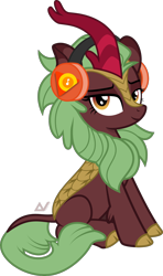 Size: 1268x2146 | Tagged: safe, artist:arifproject, imported from derpibooru, cinder glow, summer flare, kirin, cloven hooves, female, google, google music, headphones, leonine tail, looking at you, simple background, sitting, smiling, smirk, solo, transparent background