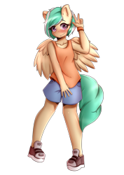 Size: 2893x4092 | Tagged: safe, alternate version, artist:koizumisho, imported from derpibooru, oc, oc only, oc:mango foalix, anthro, pegasus, background removed, peace sign, pegasus oc, simple background, solo, transparent background, wings