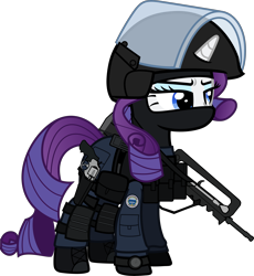 Size: 6000x6528 | Tagged: safe, alternate version, artist:n0kkun, imported from derpibooru, part of a set, rarity, pony, unicorn, armor, assault rifle, balaclava, belt, boot, clothes, commission, eyeshadow, famas, female, france, french, gign, gloves, graveyard of comments, gun, handgun, helmet, holster, knee pads, makeup, mare, mask, model 686, pants, police, pouch, ppe, radio, revolver, rifle, simple background, solo, transparent background, watch, weapon, wristwatch