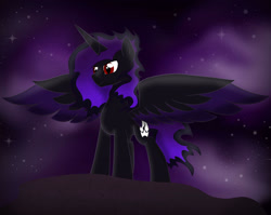 Size: 2048x1631 | Tagged: safe, artist:bratzoid, imported from derpibooru, oc, oc only, oc:lord escanor, alicorn, pony, alicorn oc, horn, male, night, solo, spread wings, stars, wings