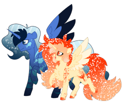 Size: 3355x2765 | Tagged: safe, artist:crazysketch101, imported from derpibooru, oc, oc only, oc:abyss, oc:pheonix, alicorn, pony, alicorn oc, colored hooves, duo, horn, simple background, transparent background, wings