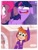 Size: 3106x4096 | Tagged: safe, edit, edited screencap, imported from derpibooru, screencap, pinkie pie, twilight sparkle, alicorn, a trivial pursuit, season 9, spoiler:s09, barbara gordon, batgirl, comparison, dc superhero girls, faic, floppy ears, lauren faust, messy mane, tara strong, twilight snapple, twilight sparkle (alicorn)