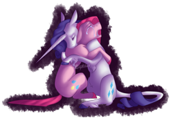 Size: 2252x1544 | Tagged: safe, artist:parrpitched, imported from derpibooru, pinkie pie, rarity, pony, crying, female, hug, lesbian, pinkamena diane pie, raripie, shipping, simple background, transparent background