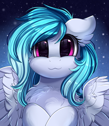 Size: 1722x2003 | Tagged: safe, artist:pridark, imported from derpibooru, oc, oc only, pegasus, pony, bust, chest fluff, commission, cute, daaaaaaaaaaaw, ear fluff, looking at you, ocbetes, portrait, smiling, solo, weapons-grade cute