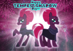 Size: 3457x2453 | Tagged: safe, artist:andoanimalia, imported from derpibooru, fizzlepop berrytwist, tempest shadow, pony, unicorn, broken horn, duality, female, fireworks, horn, lightning, mare, show accurate, spoilers in description, story included, tempest shadow day