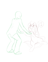Size: 1100x1400 | Tagged: safe, artist:jessy, imported from derpibooru, oc, oc:anon, oc:palette swap, earth pony, human, pony, bipedal, cute, dancing, duo, female, human and pony, mare, sketch